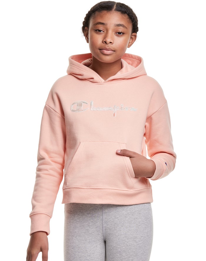 Champion Girls Hoodie NZ - Reverse Weave Fleece Embroidered Logo Coral ( 2063-SUWER )